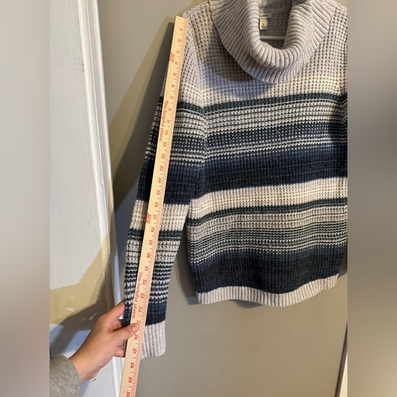 L.L. Bean Like-New Waffle Knit Cowl Neck Striped Sweater - Cotton, Merino Wool - Picture 7 of 8